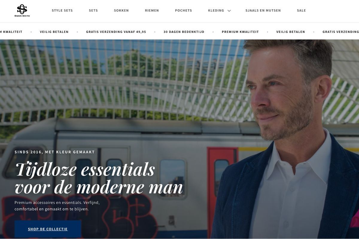 Homepage van een webshop voor herenaccessoires